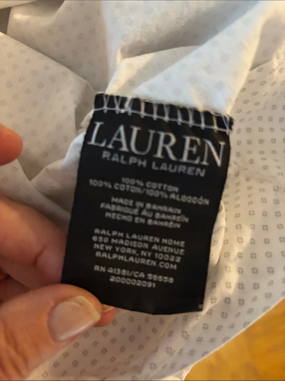 1 Ralph Lauren White Patterned Cotton Pillowcase - Soft Home Bedding